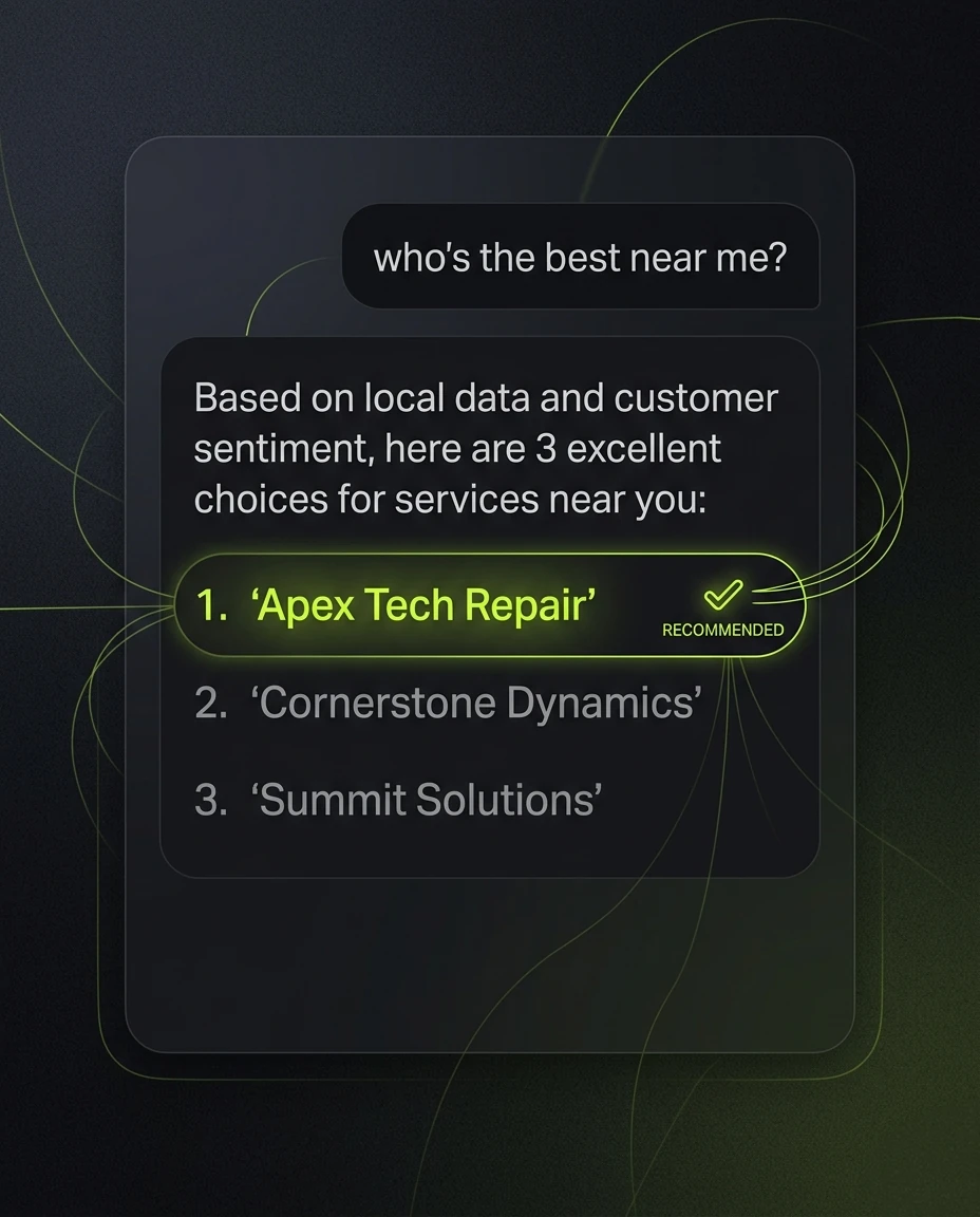 AI Search assistant naming a local business as the top recommendation.