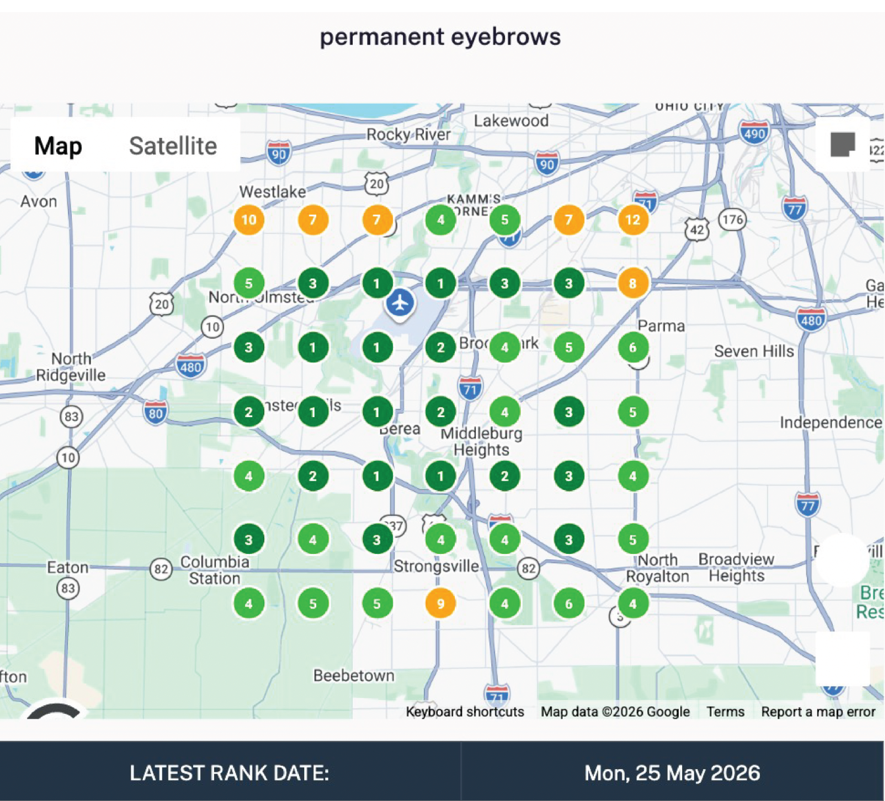 Permanent eyebrows geo-grid rankings, top 3 across the Cleveland metro