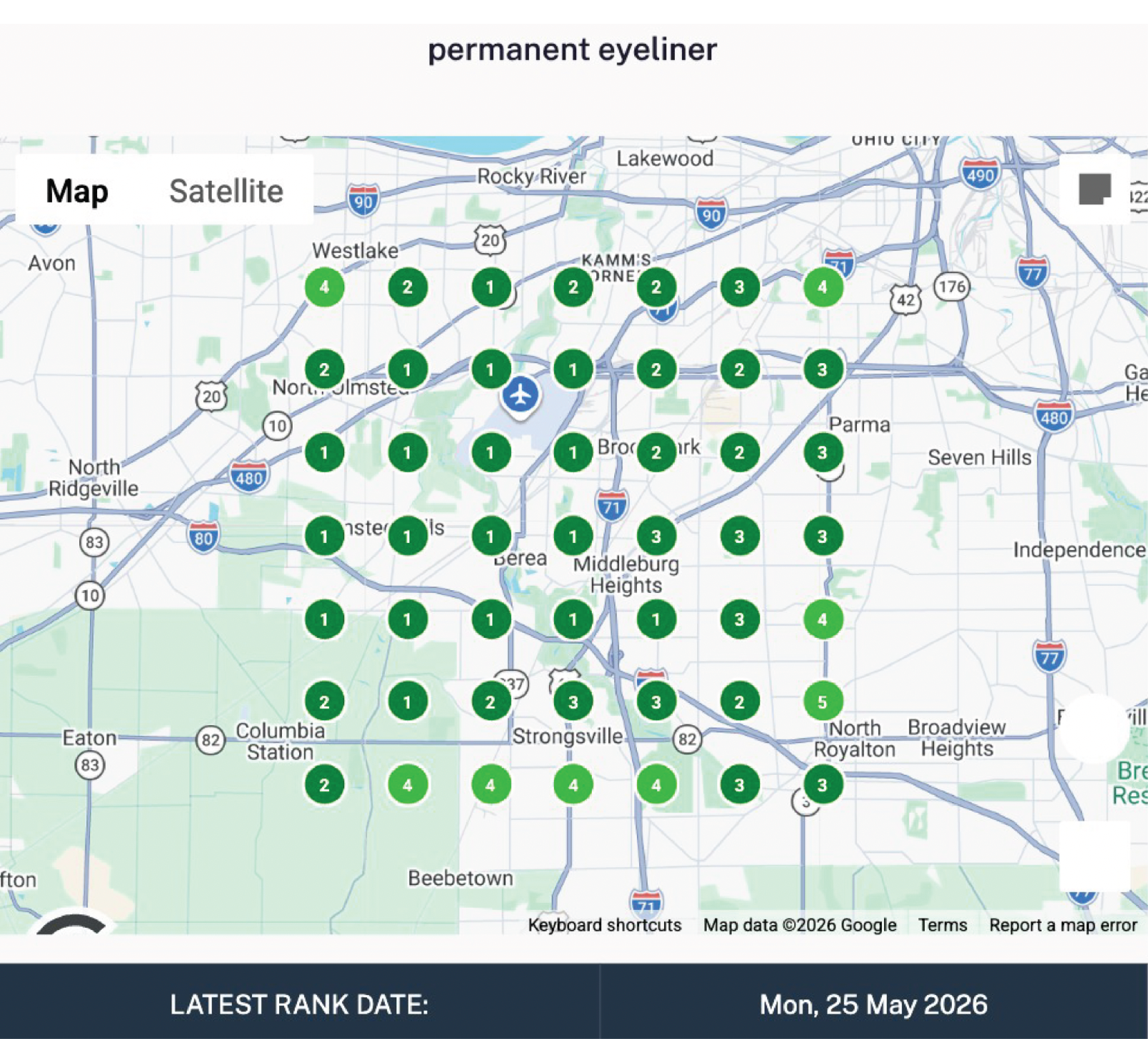 Permanent eyeliner geo-grid rankings, top 3 across the Cleveland metro
