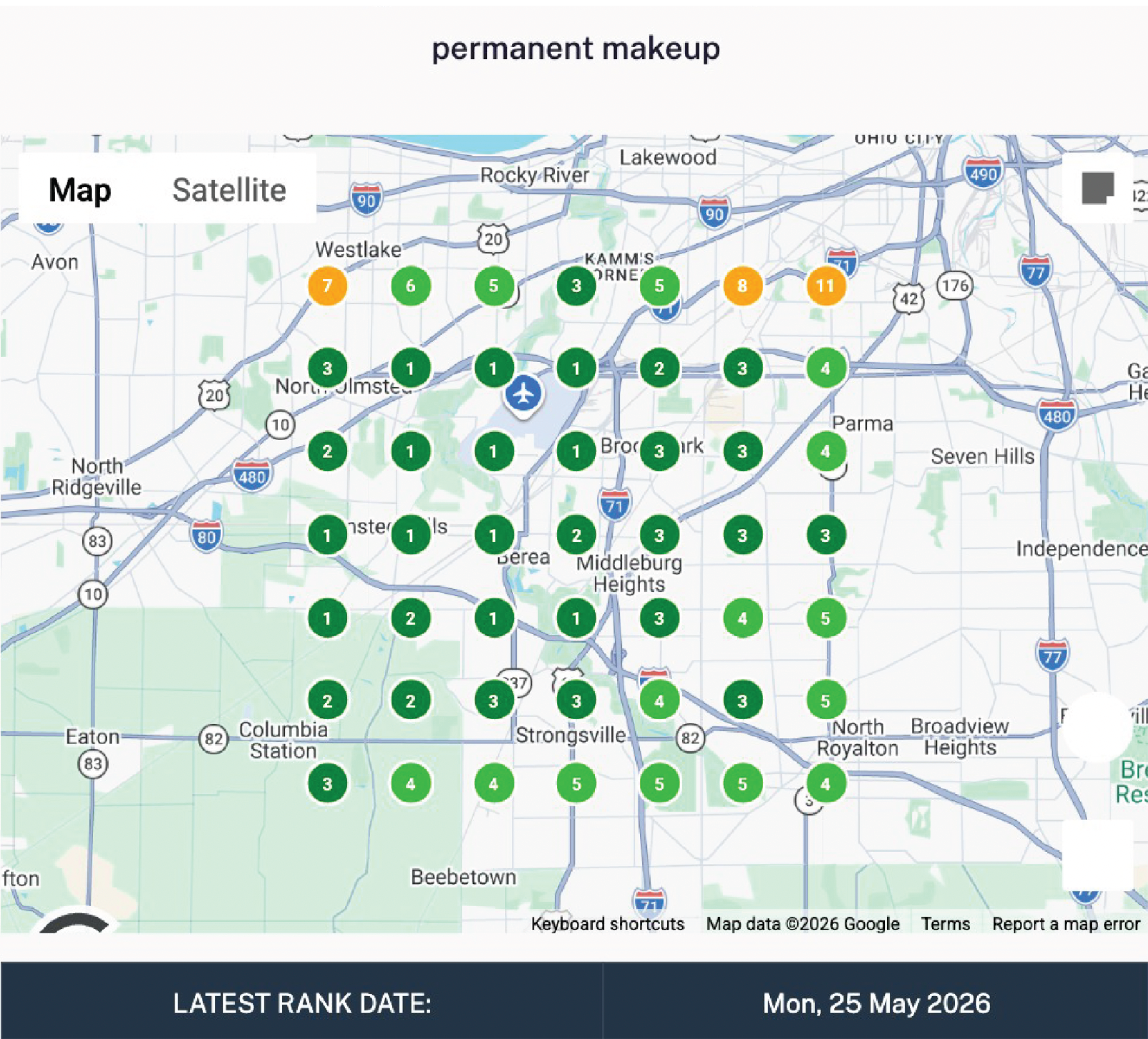 Permanent makeup geo-grid rankings, top 3 across the Cleveland metro