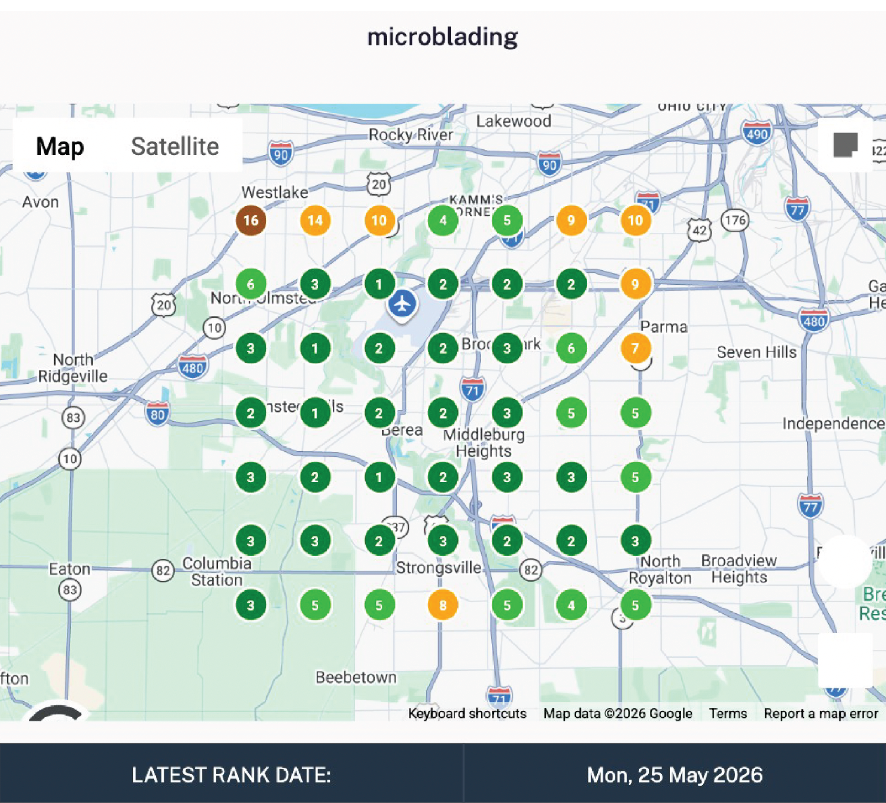 Microblading geo-grid rankings, top 3 across the Cleveland metro